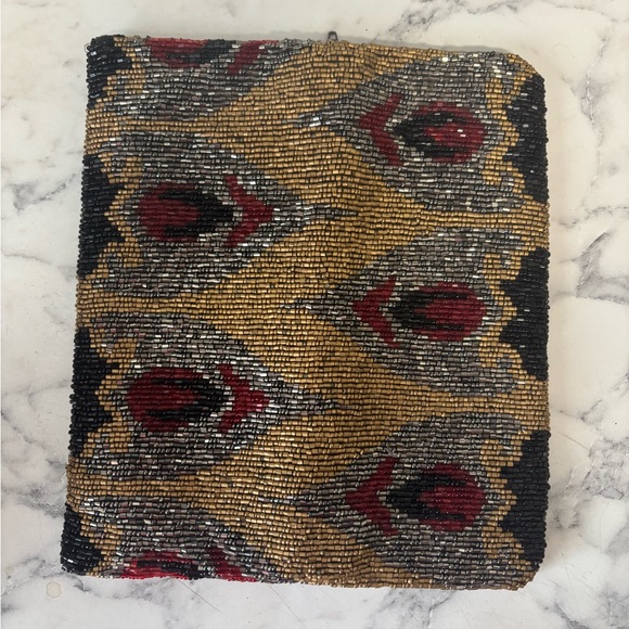 Moyna Beaded Cosmetic Bag in Black, Red, and Gold